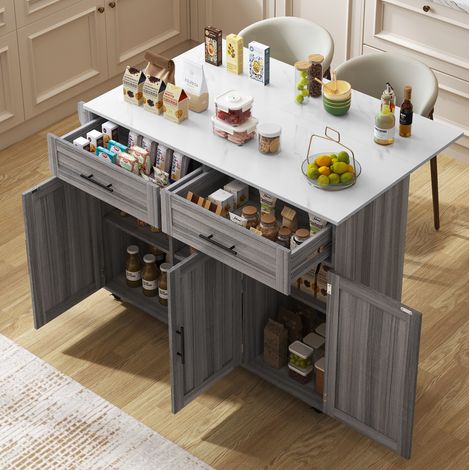 Sideboard Aufbewahrung klappbar 129 cm MDF Grau Weiß OKMYHOME (1/5)