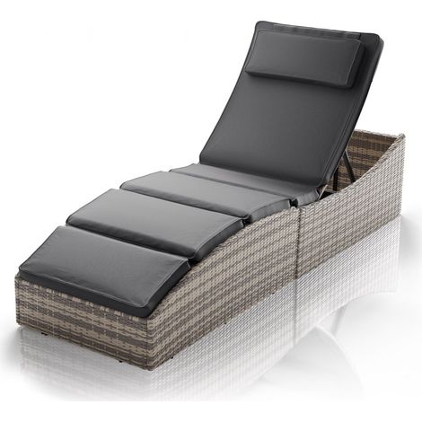 Lettino pieghevole in polyrattan Lamia Grigio - screziato Massimo relax sul lettino da giardino con cuscino (1/2)