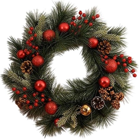 Couronne De Noël avec Lumières Décoration de Fêtes Artificielle Illuminée Couronne de Pin Tressée à la Main pour Intérieur Extérieur Porte Cuisine Fenêtre Manteau Por (1/5)