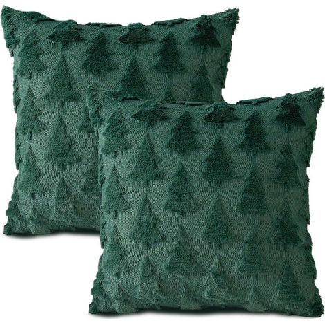 Lot de 2 Housse Coussin Noel 45x45 cm Vert Sapin de Noël Taies d'oreiller avec Fermeture éclair pour Fête de Noël d'hiver Maison Canapé Chambre Coucher Christmas Deco (1/5)