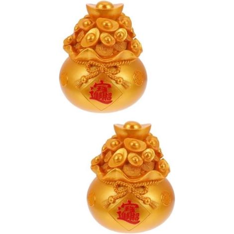 2 Pièces Porte-Bonheur Tirelire Décor Or Décor Cadeaux Goldendoodle Yuan Trésor Bassin Figurine Yuan Bao Décoration
