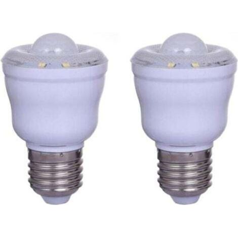 Lot de 2 Ampoules à détecteur de mouvement PIR avec Culot E27,2W, Blanc Chaud 3000K, Veilleuse Automatique On/Off,Cour AC 220-240V,Non dimmable-