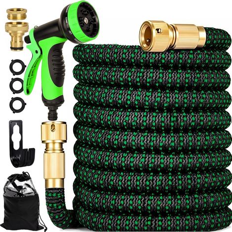 Tuyau d'arrosage extensible jusqu'à 7.5 m, 10 modes de pulvérisation flexible avec raccords de 1,9 cm et 1,27 cm, rangement facile, tuyau d'arrosage extensible, pour irrigation extérieure et jardin (1/5)