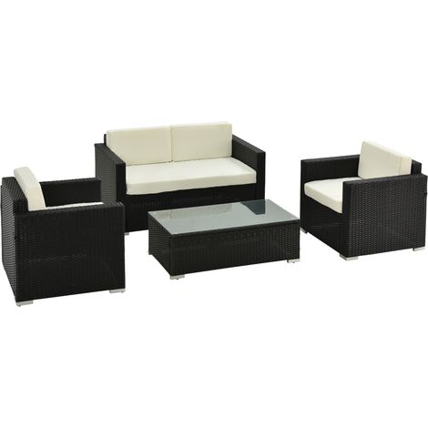 4-Seater Rattan Sofa Set Garden Rattan Furniture Wicker Steel Chair Seat Furniture Patio Rattan Garden Sofa Black (1/5)