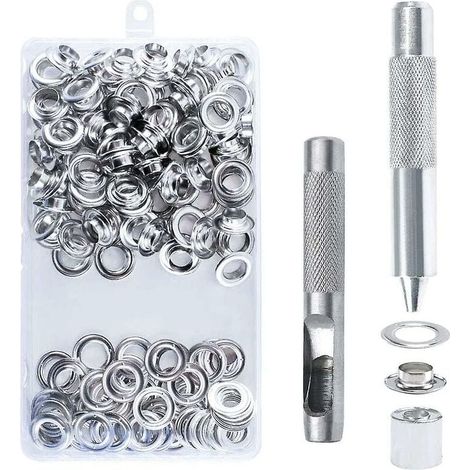 100pcs Ensembles Oeillets 14mm Kit de Grommets Eyelets Outils Metal Grommet Kit Oeillet avec Outils Oeillet pour Toile Bâche Tente de Réparation Argent