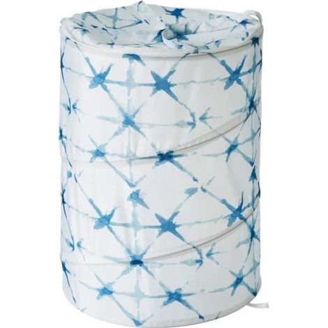 Panier à linge pliable - JUANIO - Étoile bleue - Avec couvercle et poignées - Polyester 90g/m² - Ø40 x H55 cm (1/3)