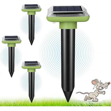 Solarbetriebenes Maulwurf- und Schlangenabwehrgerät – 4 Einheiten, leistungsstarker Ultraschall gegen Maulwürfe, Wühlmäuse, Taschenratten und Reptilien
