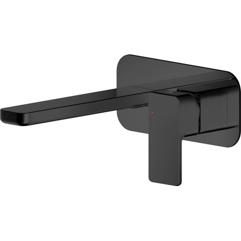 Square Wall Mount 2 Tap Hole Basin Mixer Tap & Back Plate - Matt Black