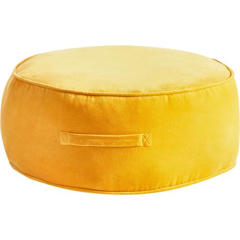 Ottoman Yellow Velvet Pouffe Footstool Round Glam YULLE