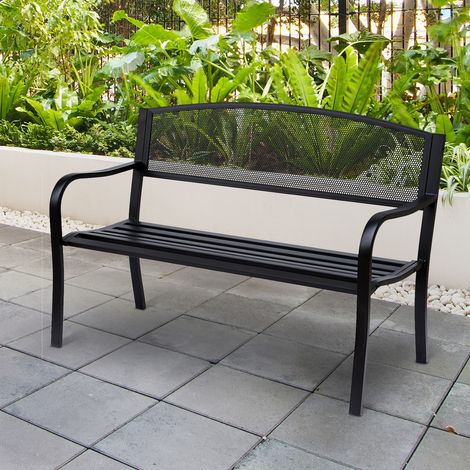Banc 3 Places de Jardin terrasse Style Contemporain 127L x 60l 87H x cm métal époxy anticorrosion Noir (1/4)