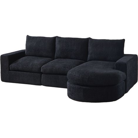 Canapé d'angle modulable 250x160x80 cm en chenille noire, convertible, pour salon – MEUBLIV (1/5)