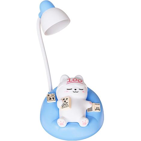 Veilleuse Chat Lampe de Table Animale Lampe Chevet Enfant Silicone Souple Réglage Luminosité Toucher Adaptée Chambre Bébé Décoration Fête Anniversaire, Bleu (1/5)