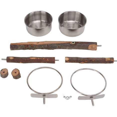 Support en bois pour perroquets, avec bol alimentaire en acier inoxydable, combinaison de cage à oiseaux, ensemble L (1/5)