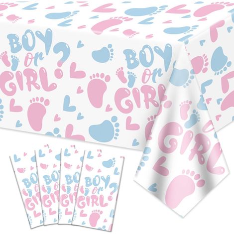 4x Tischdecke Junge oder Mädchen, 130x220cm, Rosa & Blau, Gender Reveal Party Deko