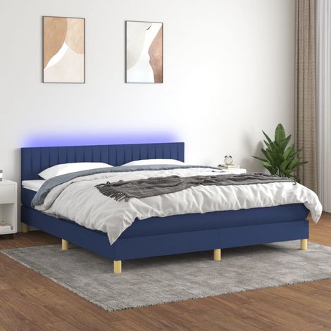 Sommier tapissier avec matelas et LED Lit adulte Contemporain Bleu 160x200 cm Tissu 42103 (1/5)