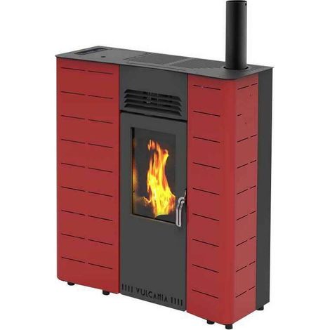 Vulcania Stufa a Pellet Slim Rossa 9,7 kW - Design Compatto 850x310x928 mm