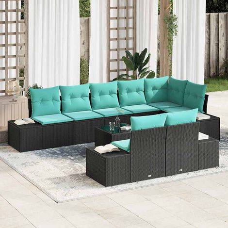 vidaXL Ensemble de canapé de jardin Noir et turquoise Poly rotin (1/5)