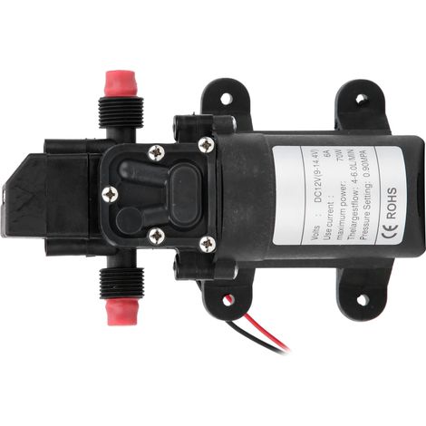 Minibomba de agua de diafragma de 2 vías, salida derecha, caudal 6,0 l/min, presión 0,9 MPa, rosca G1/2", 72 W, 12 V (1/5)