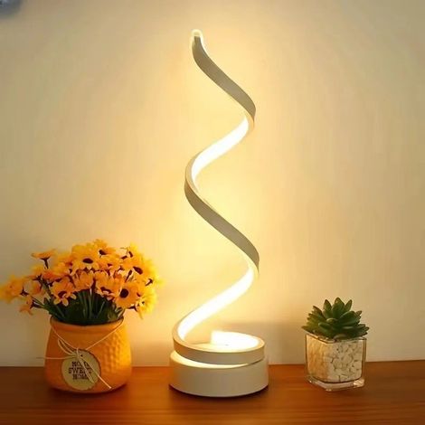 Lámpara de mesilla de noche moderna en espiral, iluminación ajustable en 3 niveles, luz LED, también se puede usar como lámpara de mesa - color blanco.