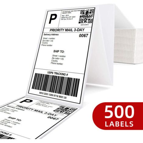 Paquete de 500 etiquetas térmicas para envíos - Etiquetas térmicas de 10 x 15 cm, autoadhesivas, resistentes a arañazos, agua, suciedad, polvo y grasa. (1/5)