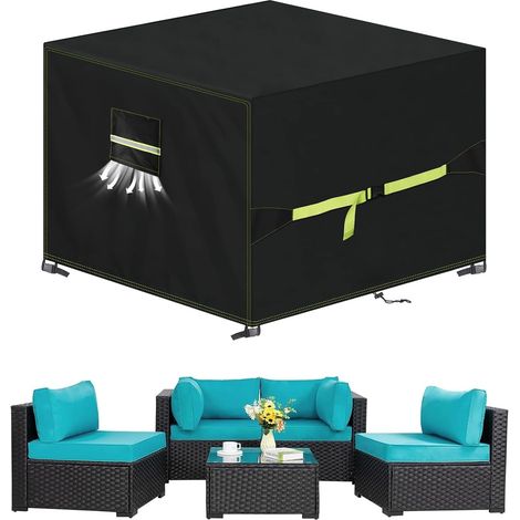 Housse Table De Jardin avec évent, 420D Oxford Tissu Housse Salon de Jardin 220x110x70cm, Housses pour Mobilier Bâche de Protection pour Meubles Imperméable, Coupe-Vent, Anti-UV, Indéchirable (1/5)