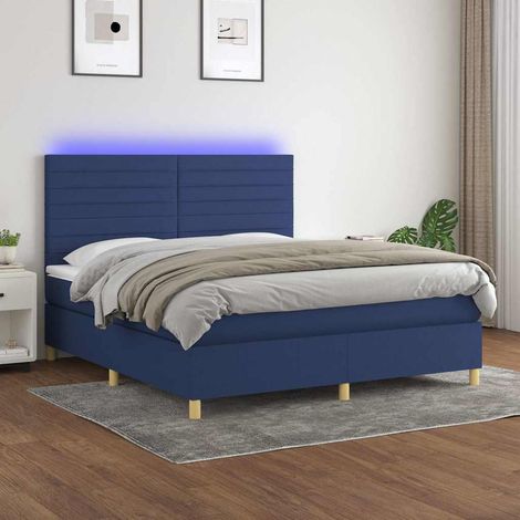 Cama box spring colchón y luces LED tela azul 180x200 cm (1/5)