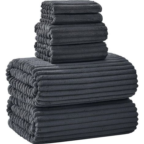 Serviette De Bain - Microfibre 70x140 Cm - Absorbante Rapide Séchage - Pour Salle De Bain Spa Gym Hôtel - Gris Charbon - Lot De 6 (1/5)