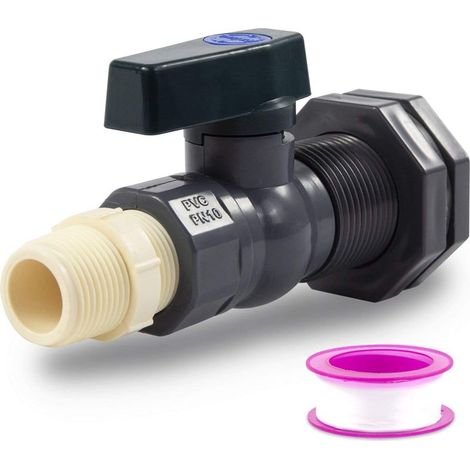 Dérivateur pour Récupérateur d'Eau de Pluie de 3/4 Pouce, en PVC, Poignée Verte, À Dents Intérieures/Extérieures, Vanne à Bille avec Robinet Intégré, pour Citerne de Jardin (1/4)