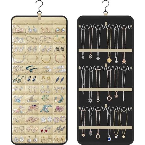 Organisateur de Bijoux Suspendu, Rangement Double Face, Support pour Boucles d'oreilles, Collier, Anneau, Bracelet (1/5)