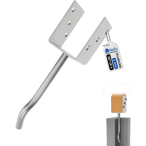 Lot de 4 Support de poteau en U avec goupille de pliage galvanisé à chaud – 101 x 300 mm – Platine robuste pour piquets de clôture en bois – Pied d’ancrage stable – GeZu Impex