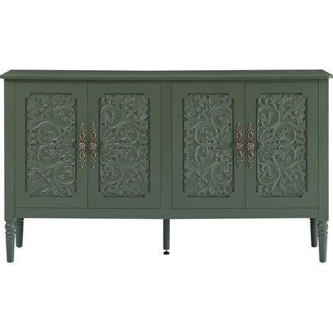 Aparador CHICFURN 160x40x89 cm de aglomerado, MDF y metal verde, gran almacenamiento retro (1/5)