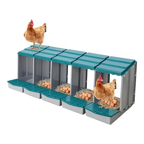 Nid d'enroulement pour poules en plastique robuste pour montage mural, crée une zone de collecte sûre pour les œufs pondés, avec rabat intégré, bac de récupération et fentes d'aération (1/5)