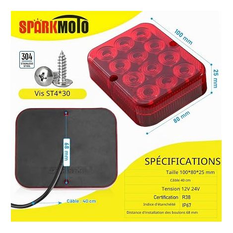 Red LED Trailer Fog Light for Trailer, Tractor, Truck, Caravan, 12 V Trailer Rear Fog Light, Submersible Trailer Lights (1/4)