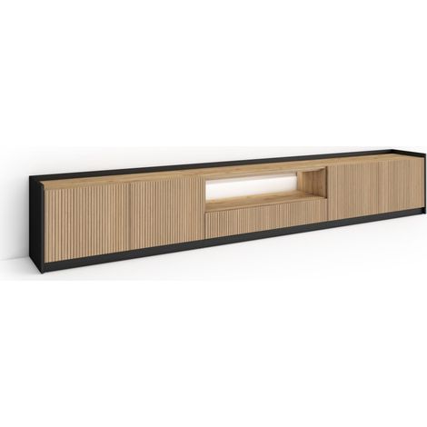 Skraut Home - TV-Schrank, Lowboard, für Wohnzimmer und Esszimmer, 310x50x37 cm, Für TV-Geräte bis zu 80", Led, Moderner Stil, Eiche Schwarz (1/4)
