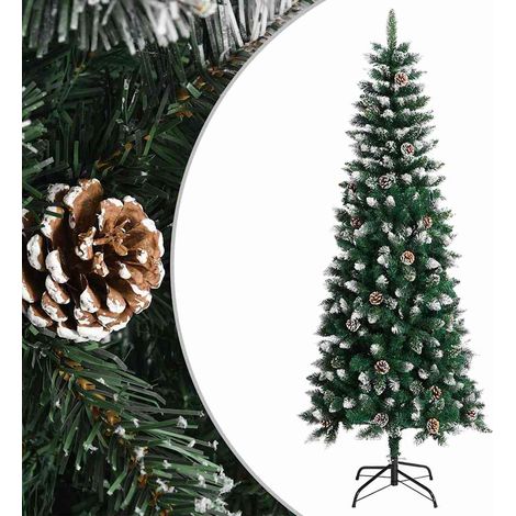 Sapin de Noël Artificiel Enneigé 210 cm en PVC avec Support Acier et Pommes de Pin - PANGIVO (1/5)
