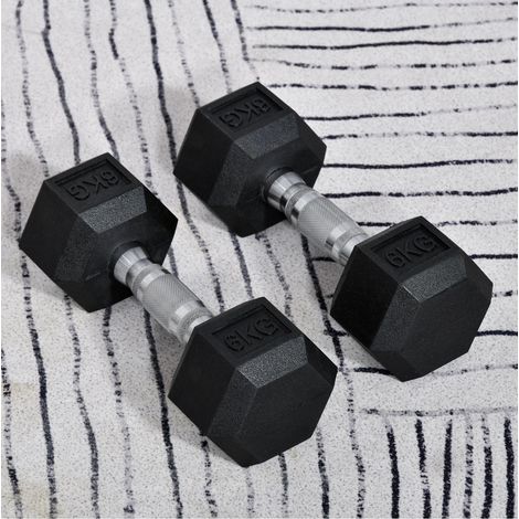 Manubri esagonali 2 pezzi 2 x 6 kg in ghisa con rivestimento in gomma nera OKMYHOME (1/5)
