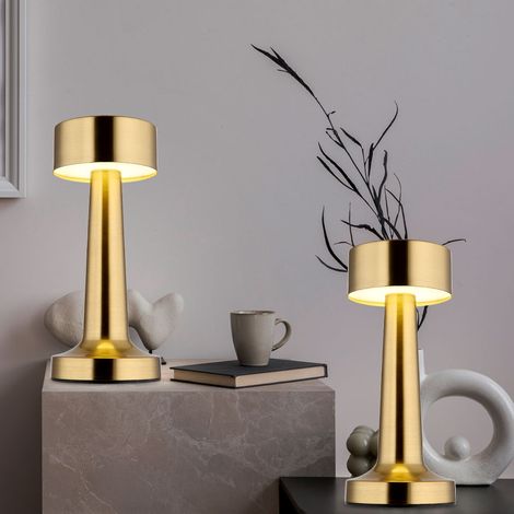 Tischlampe Tischleuchte Schlafzimmerlampe Leseleuchte Wohnzimmerleuchte, Metall Kunststoff messing, Akku dimmbar CCT Schaltung, 1,2W 65Lm 2700K 4000K 6500K, H 21 cm, 2er Set