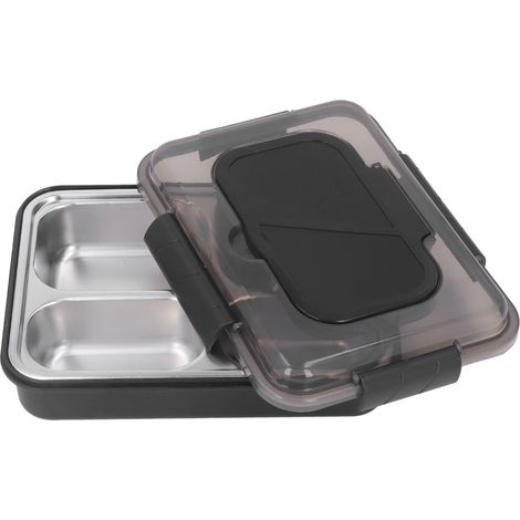 Boîte à lunch en acier inoxydable à 4 compartiments, récipient pour aliments et collations, étanche, avec cuillère et baguettes pour enfants et adultes (1/5)