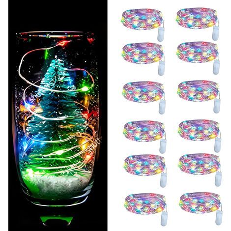 Set di 12 luci a stringa colorate, 2 m, 20 LED, mini luci a stringa LED impermeabili per matrimoni, Natale, camera da letto (1/5)