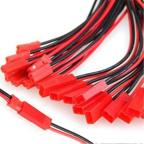 50 paires de câbles de connecteurs JST de 10 cm (mâle + femelle), compatibles avec les piles de télécommande, une paire de prises JST avec fil. (1/5)