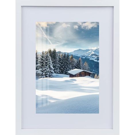 Cadre photo 30x40 cm / 12x16 pouces Blanc, cadre en bois MDF avec passe-partout, cadre moderne naturel avec verre acrylique, cadre interchangeable pour portrait (1/5)