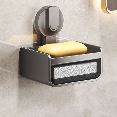 Portasapone a ventosa, portasapone da parete con fori di drenaggio, portaoggetti per doccia e bagno, elegante portasapone in plastica bianca o grigia, 1 pezzo. (1/5)