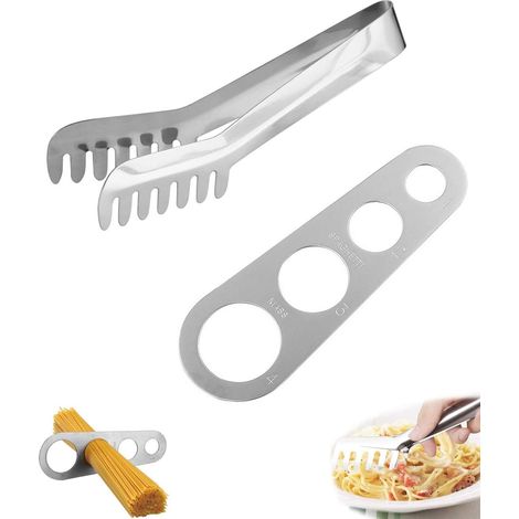 Regla para pasta + pinza para pasta, pinza para alimentos de acero inoxidable, herramienta para medir pasta, regla de cocina pequeña