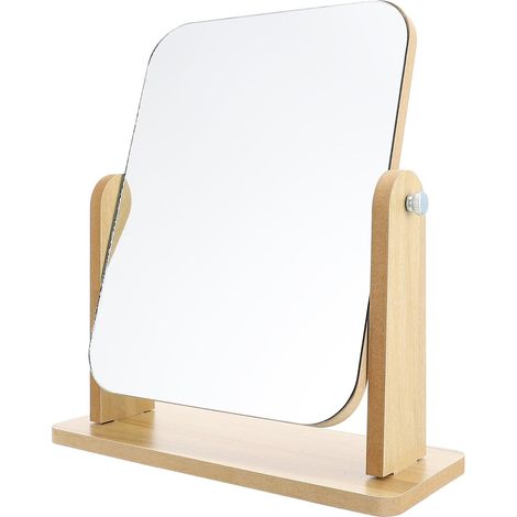 Miroir de Maquillage Pivotant Miroir de Table à Angle Réglable avec Support en Bois Beige, Design Simple et Moderne pour Coiffeuse à Domicile (1/5)