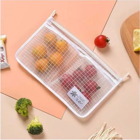Set di 4 sacchetti a rete da appendere per frigorifero, contenitori, organizzazione della cucina – Bianco (1/3)