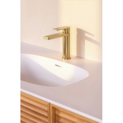 Mitigeur de lavabo en inox HORACE modèle bas cartouche céramique Ø25 BASS or brossé (1/5)