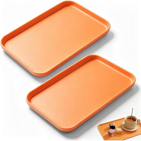 Plateau de Service Rectangulaire - 1 Pièce - Plastique Sans BPA - Surface Antidérapante - Cuisine et Salon - 24x17cm Orange Pêche (1/5)
