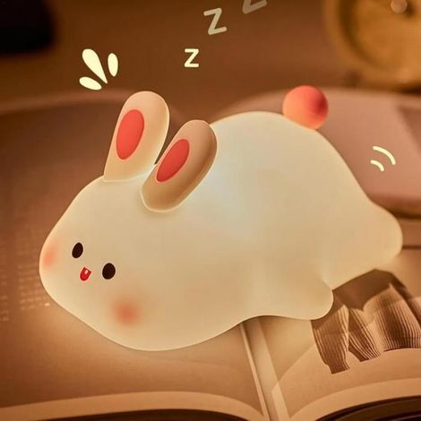 Veilleuse Lapin - Silicone Alimentaire Sans BPA - LED Tactile Rechargeable USB - Minuterie 7 Couleurs Réglables - Pour Chambre Enfant - 1 Pièce (1/5)