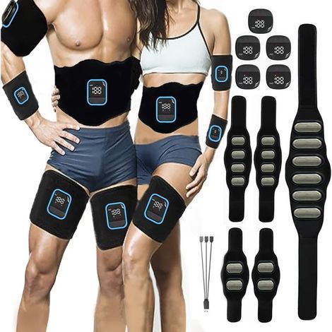 Ceinture de Stimulation électrique Abdominale EMS, stimulateur de Muscle espaceur en Aluminium, entraîneur de Muscle Abdominal/Bras/Jambe Moniteur de dépense calorique USB stimulateur (1/5)