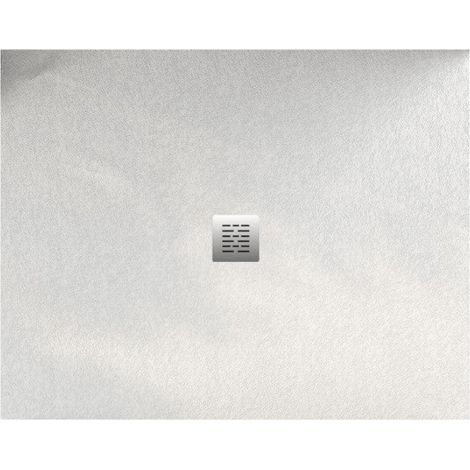 Extra flache Duschwanne CENTRO Schieferoptik WEIß 120x120 cm Ablaufschutz in Chrom